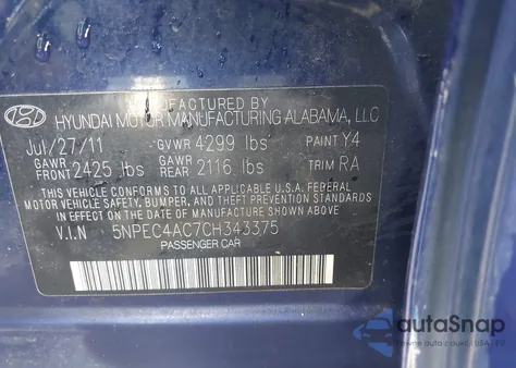 2012 Hyundai Sonata Limited from USA, damaged, VIN 5NPEC4AC7CH343375